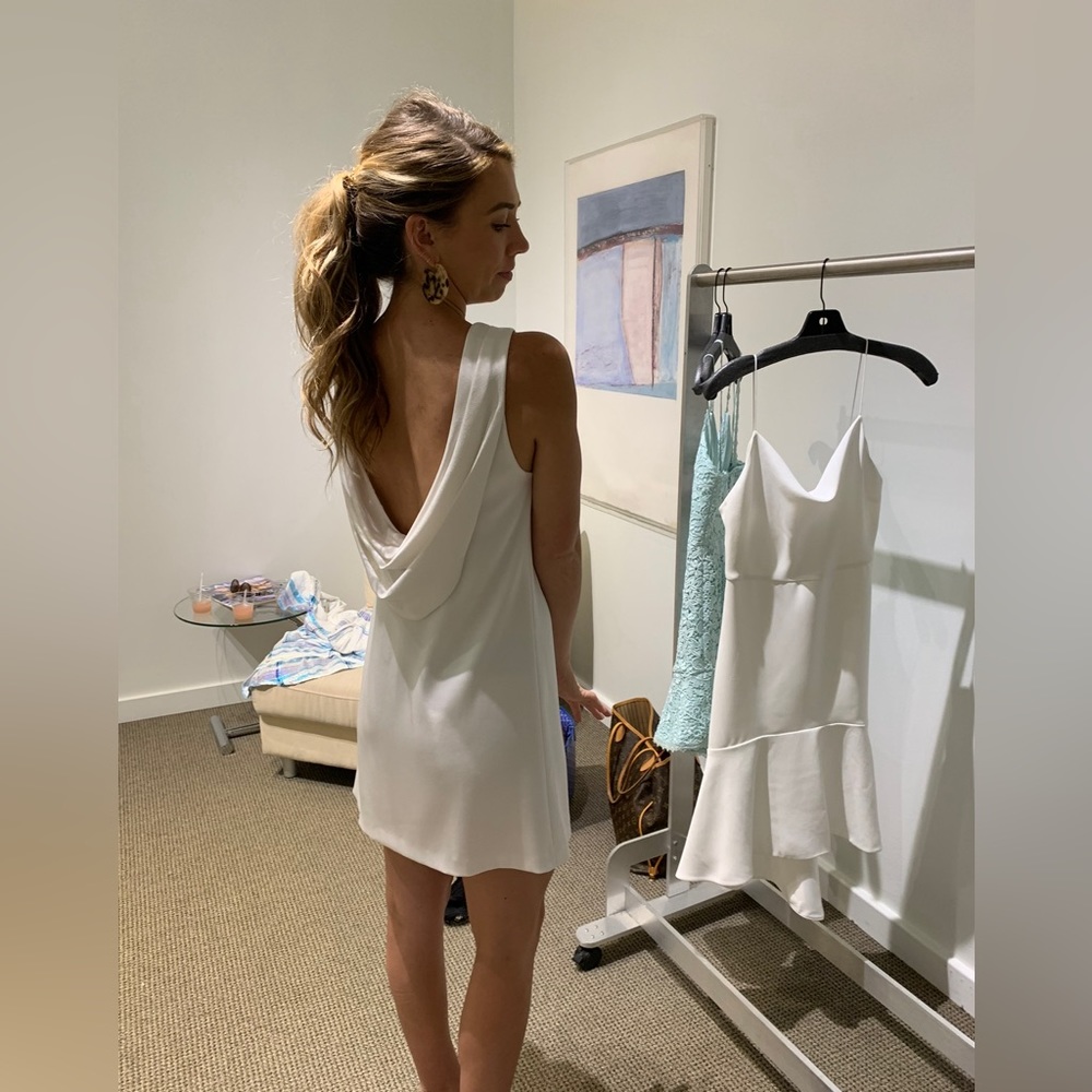 Alice + Olivia White cowl back mini dress, size XS, NWT